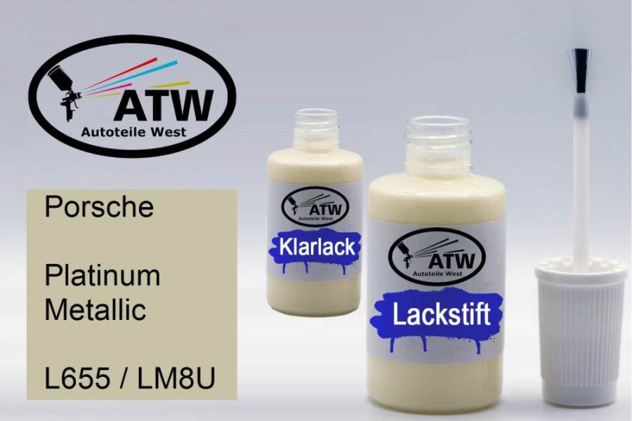 Porsche, Platinum Metallic, L655 / LM8U: 20ml Lackstift + 20ml Klarlack - Set, von ATW Autoteile West.